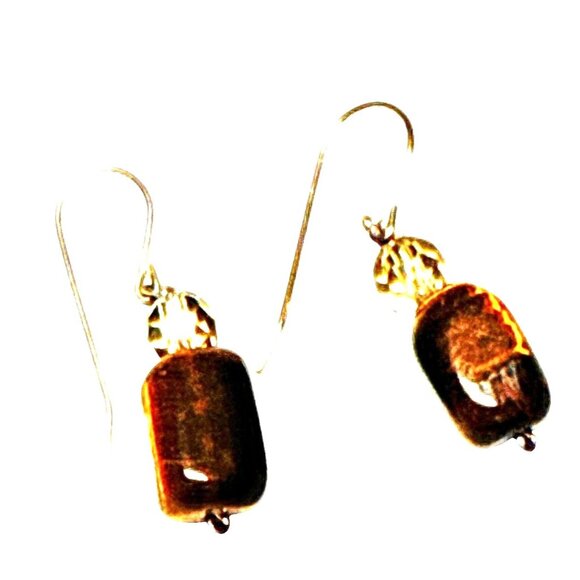 Tiger Eye Dangle Earrings with Faceted Crystal Beads Handmade Jewelry - Picture 7 of 9